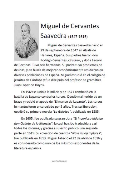 Biografía de Miguel de Cervantes   Para Primaria ...