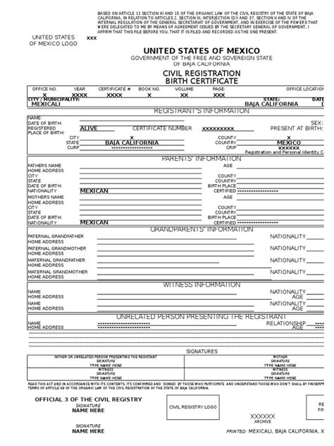 Birth Certificate Template Florida Gallery   Certificate ...