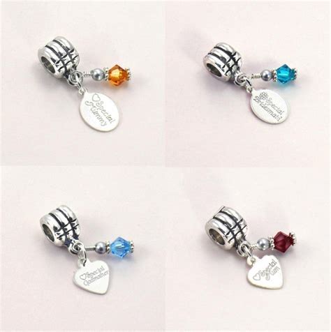 Birthstone Charm with Sterling Silver Engraved Tag fits ...