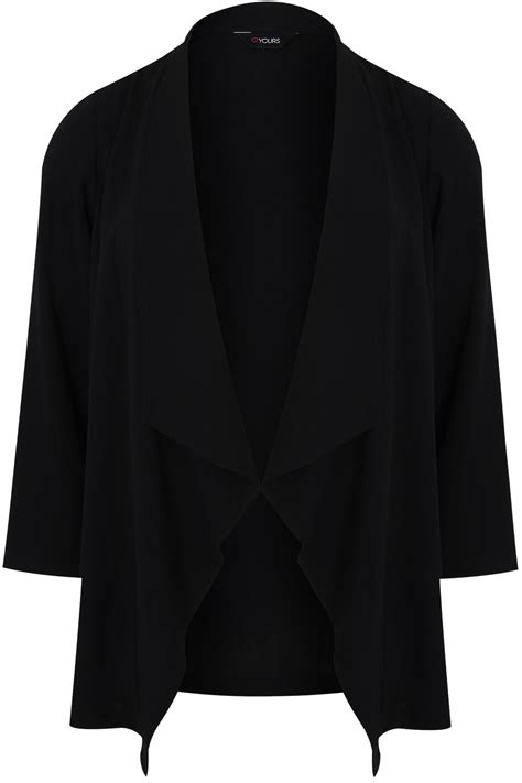 Black Crepe Waterfall Blazer Jacket Plus Size 16 to 32