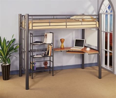 Black Full Size Metal Loft Bed With Desk Underneath ...