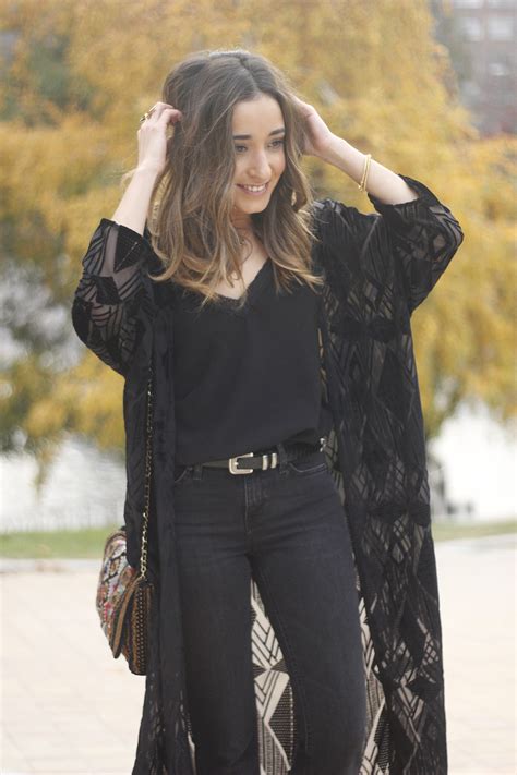 Black Kimono And Black Flared Jeans | BeSugarandSpice ...