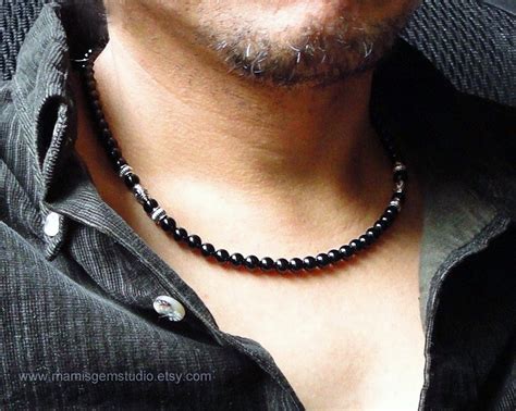 Black Onyx Mens Necklace Handmade Onyx Jewelry for Men Guys