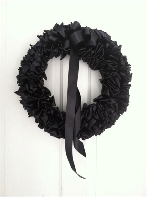Black Ribbon Wreath Funeral Mourning Wreath Loss Grief 16 inch