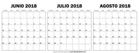 Blanco Calendario Junio Julio Agosto 2018 JPEG | Junio ...