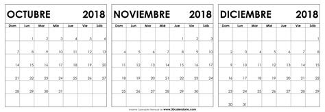 Blanco Gratis Calendario Octubre Noviembre Diciembre 2018 ...