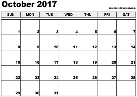 Blank October 2017 Calendar | weekly calendar template