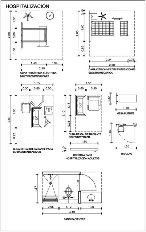 Bloques en Autocad para mobiliario de Hospitalizacion