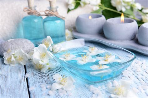 Blue Spa Flowers Relax Photography Candle #rcEY