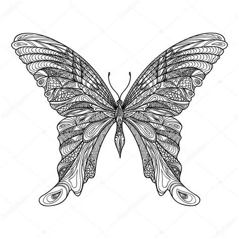Boceto dibujado de zentangle mariposa mano — Vector de ...