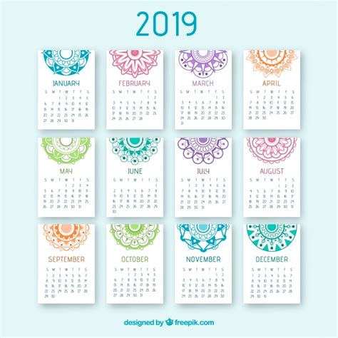 Bonito calendario 2019 con mandalas | Descargar Vectores ...