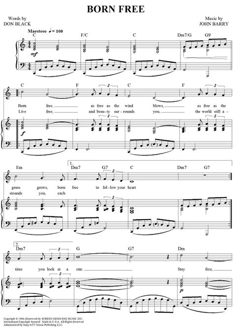 Born Free Sheet Music   Music for Piano and More ...