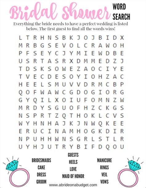 Bridal Shower Word Search Game  Free printable  | A Bride ...