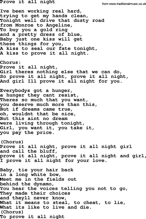 Bruce Springsteen song: Prove It All Night, lyrics