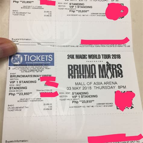 BRUNO MARS VIP 1 concert tickets, Tickets/Vouchers, Event ...