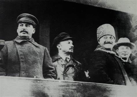 Bukharin between Stalin and Sergo Ordzhonikidze, atop the ...