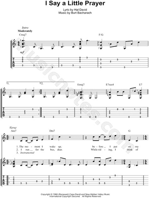 Burt Bacharach  I Say a Little Prayer  Guitar Tab in C ...