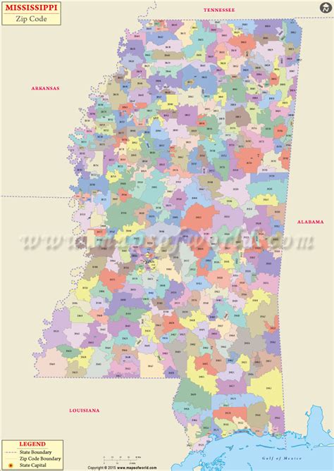 Buy Mississippi Zip Code Map