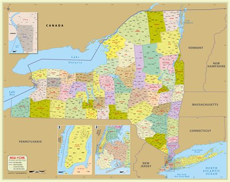 Buy New York Zip Code Map With Counties  48″ W x 38″ H