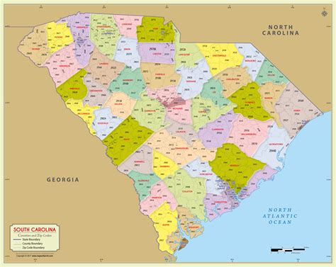 Buy South Carolina Zip Code Map With Counties  48″ W x 38″ H