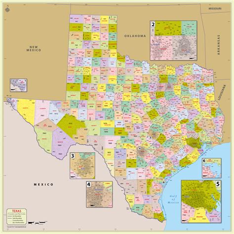 Buy Texas Zip Code With Counties Map