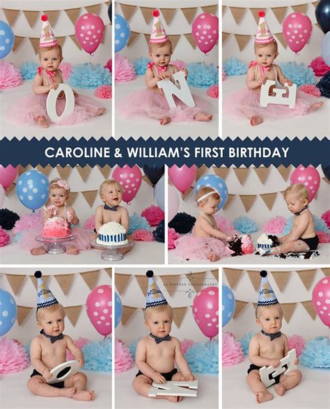 Cake smash, twins, first birthday, cake, balloons, smash ...