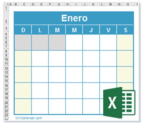 Caledario Excel 2018 Gratis   Calendario XLS En Blanco ...