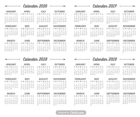 Calendar 2016 2017 2018 2019 vector fully editable Free ...