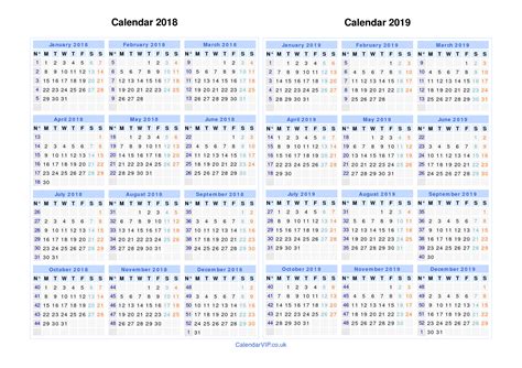 Calendar 2018 2019 Free Two Years Calendar Templates for UK