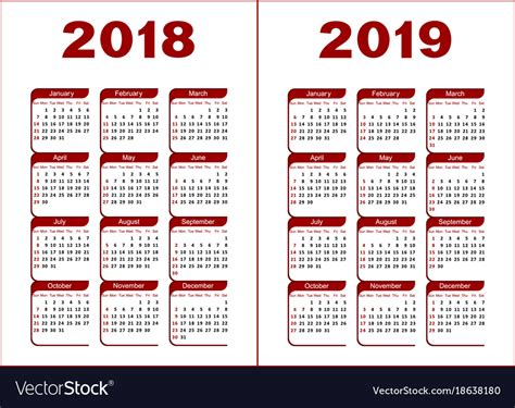 Calendar 2018 2019 Royalty Free Vector Image   VectorStock