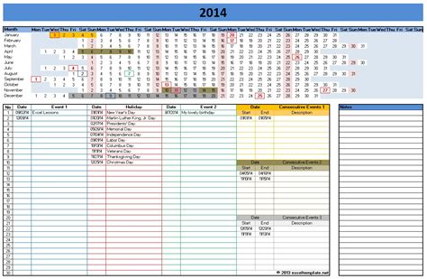 Calendar Template 2014 Excel | sanjonmotel