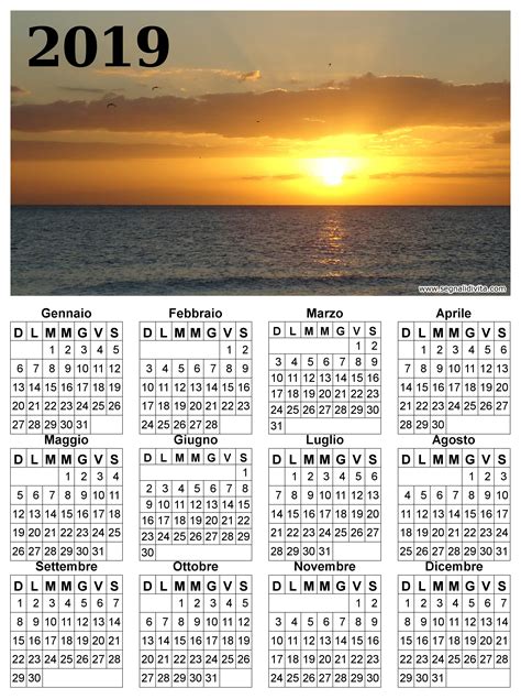 Calendari da scaricare con foto del 2019