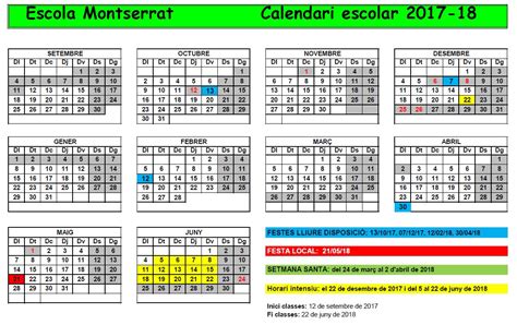 Calendari del curs 2017 2018 | Escola Montserrat