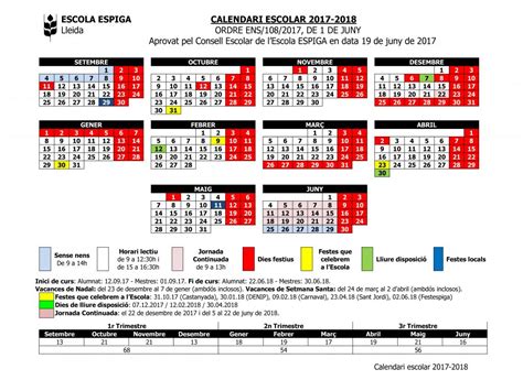 Calendari del curs 2017 – 2018 | Escola ESPIGA