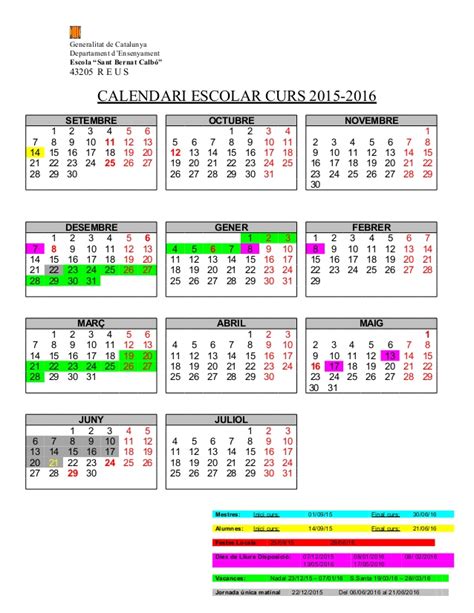 Calendari escolar 2015  2016