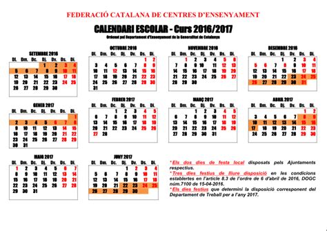 Calendari Escolar Curs 2016 17   Escola Aloma