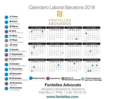 Calendari laboral Barcelona 2018  amb tots els festius