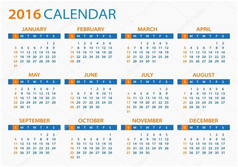 Calendario 2016   ilustración — Vector de stock ...