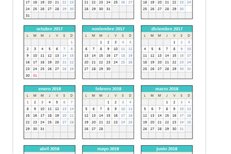 Calendario 2017/2018 en Excel   PlanillaExcel.com