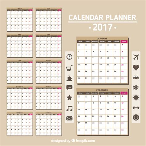 Calendario 2017 di colore marrone | Scaricare vettori gratis