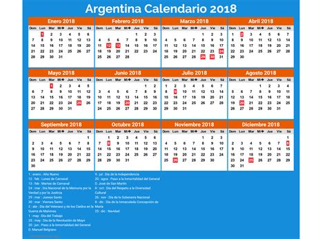 calendario 2018 argentina con dias festivos para imprimir ...