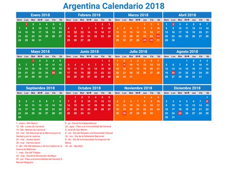 Calendario 2018 Argentina con feriados para imprimir ...