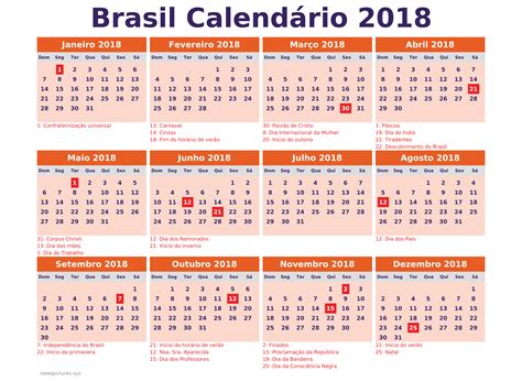 Calendario 2018 Brasil con feriados para imprimir ...