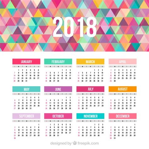 Calendario 2018 con triángulos de colores | Descargar ...