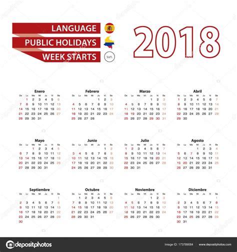 Calendario 2018 en idioma español con público días de ...