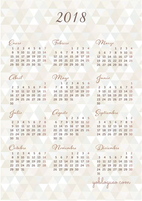Calendario 2018 en PDF e imprimible gratis con planner en ...
