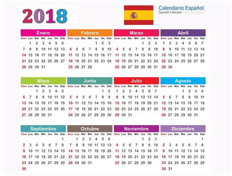 Calendário 2018 Espanho | Calendários 2018 Espanhol ...