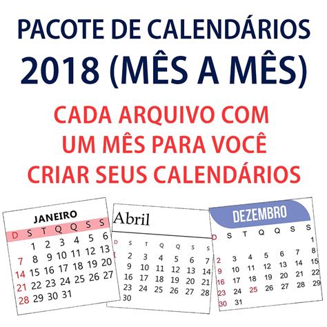Calendário 2018 Meses  mês A Mês  07 Modelos   R$ 15,00 em ...