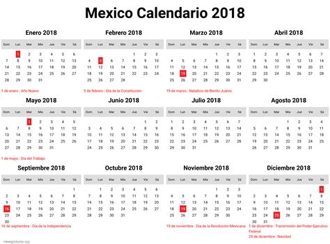 calendario 2018 mexico con dias festivos para imprimir ...