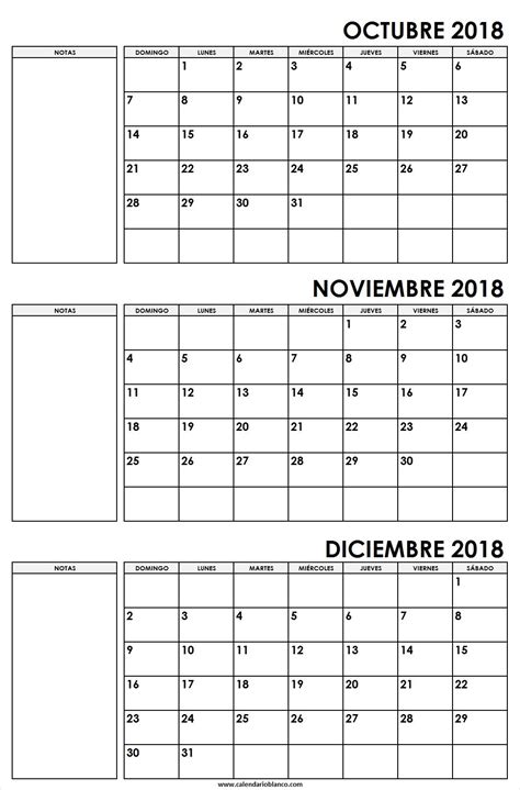 Calendario 2018 Octubre Noviembre Diciembre Imprimir ...